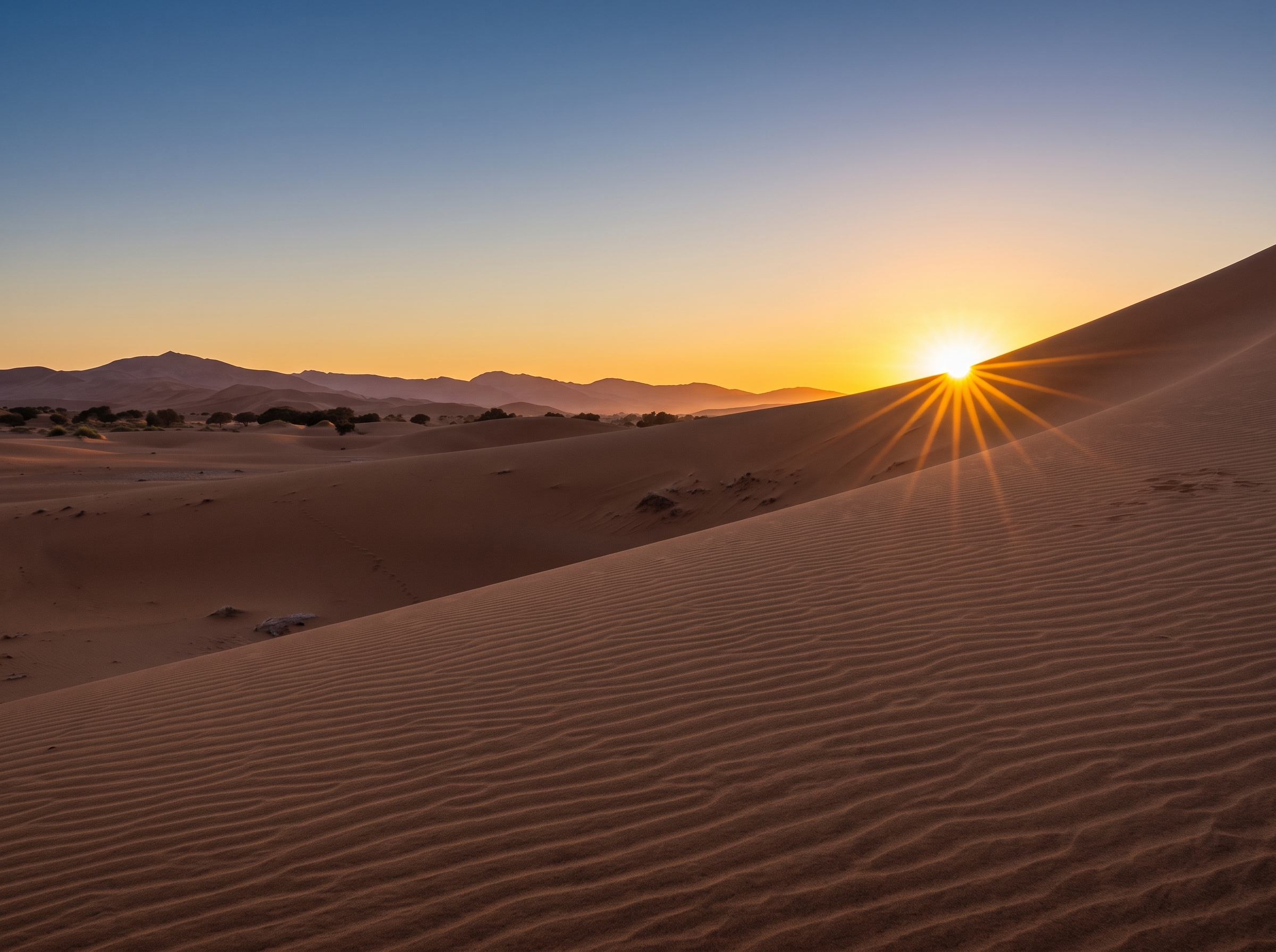 Sahara desert landscape at golden hour, Morocco