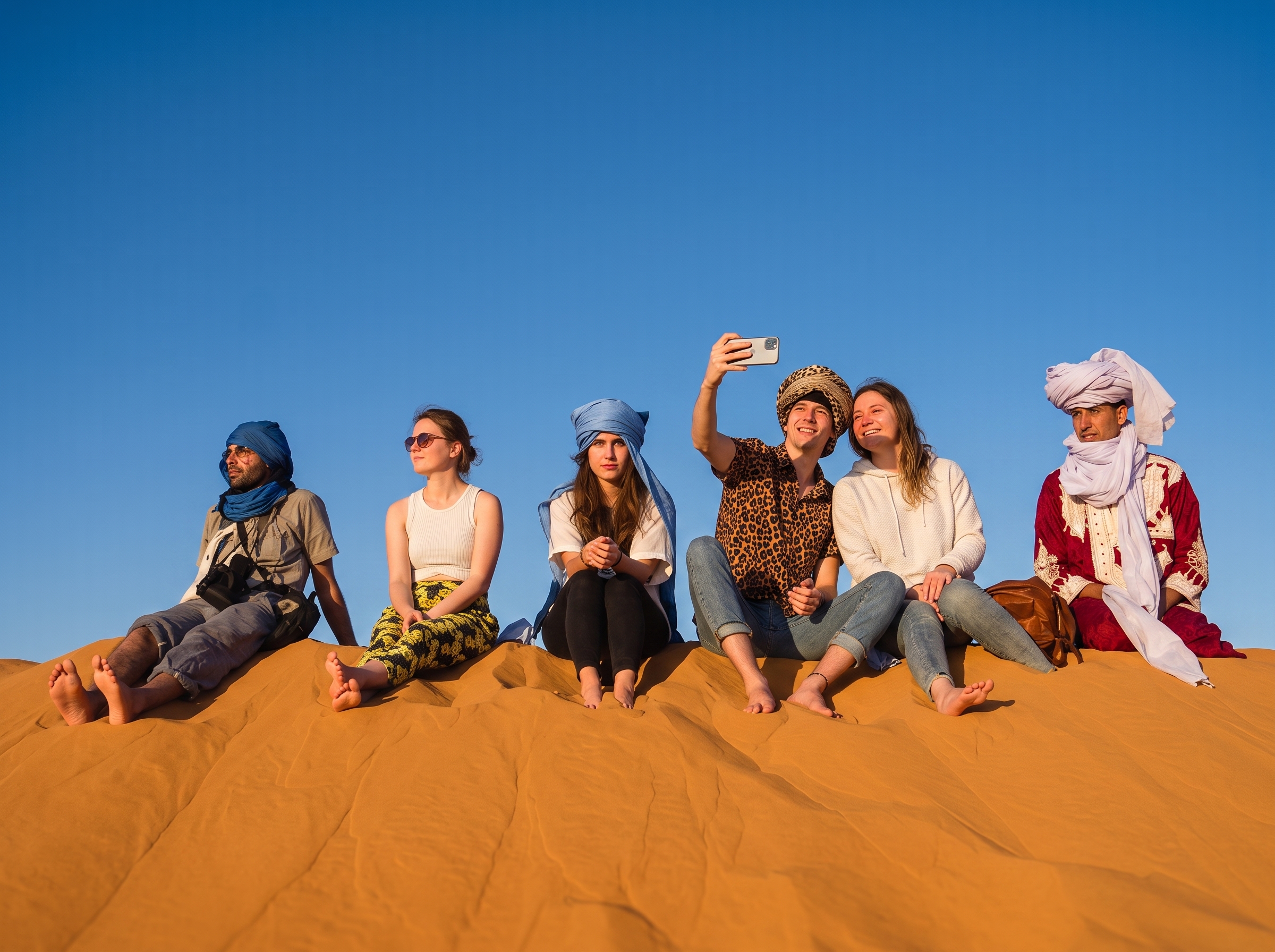 Travelers enjoying Morocco desert